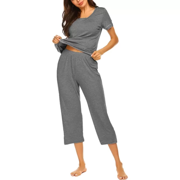 Ekouaer Womens Pajama Set Short Sleeve Shirt and Capri Pants Sleepwear Pjs Sets Soft SleepwearGrey