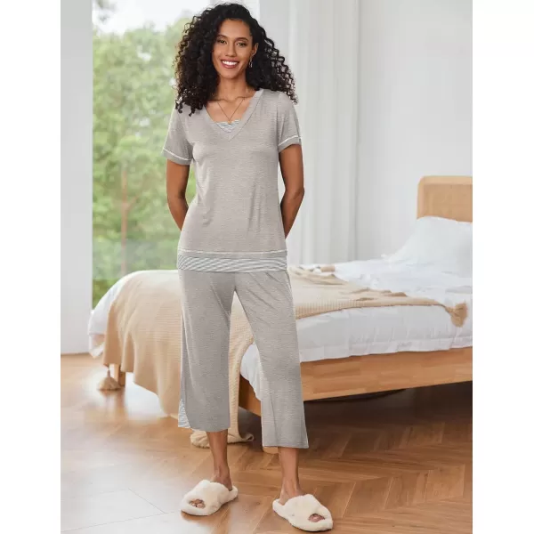 Ekouaer Womens Pajama Set Short Sleeve Shirt and Capri Pants Sleepwear Pjs Sets Soft SleepwearLight Grey