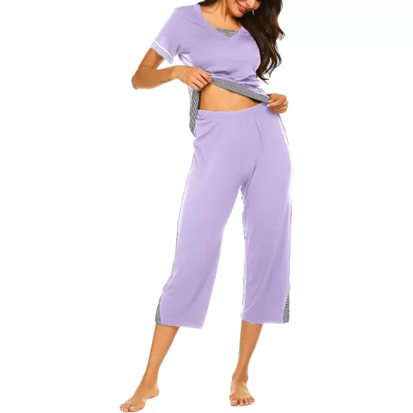 Ekouaer Womens Pajama Set Short Sleeve Shirt and Capri Pants Sleepwear Pjs Sets Soft SleepwearLilac