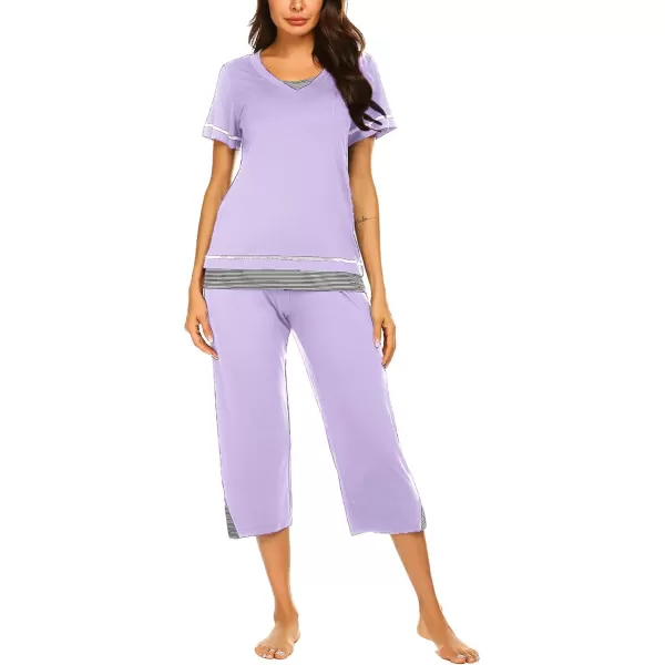 Ekouaer Womens Pajama Set Short Sleeve Shirt and Capri Pants Sleepwear Pjs Sets Soft SleepwearLilac