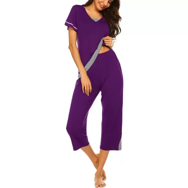 Ekouaer Womens Pajama Set Short Sleeve Shirt and Capri Pants Sleepwear Pjs Sets Soft SleepwearPurple