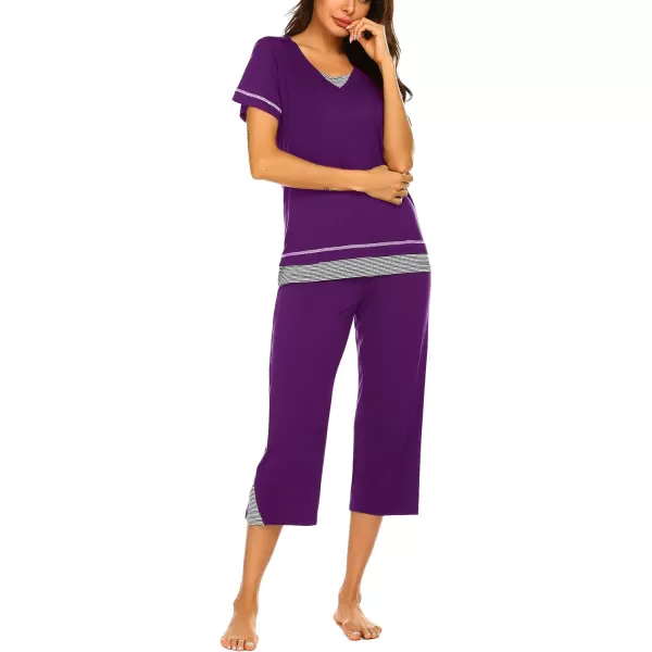 Ekouaer Womens Pajama Set Short Sleeve Shirt and Capri Pants Sleepwear Pjs Sets Soft SleepwearPurple