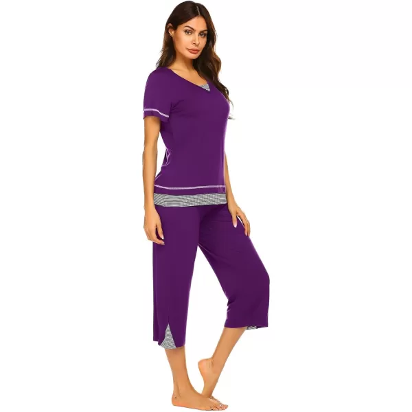 Ekouaer Womens Pajama Set Short Sleeve Shirt and Capri Pants Sleepwear Pjs Sets Soft SleepwearPurple