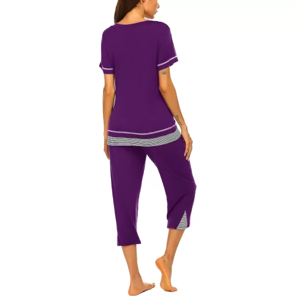 Ekouaer Womens Pajama Set Short Sleeve Shirt and Capri Pants Sleepwear Pjs Sets Soft SleepwearPurple