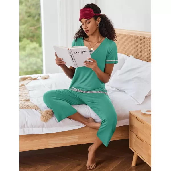 Ekouaer Womens Pajama Set Short Sleeve Shirt and Capri Pants Sleepwear Pjs Sets Soft SleepwearTurquoise