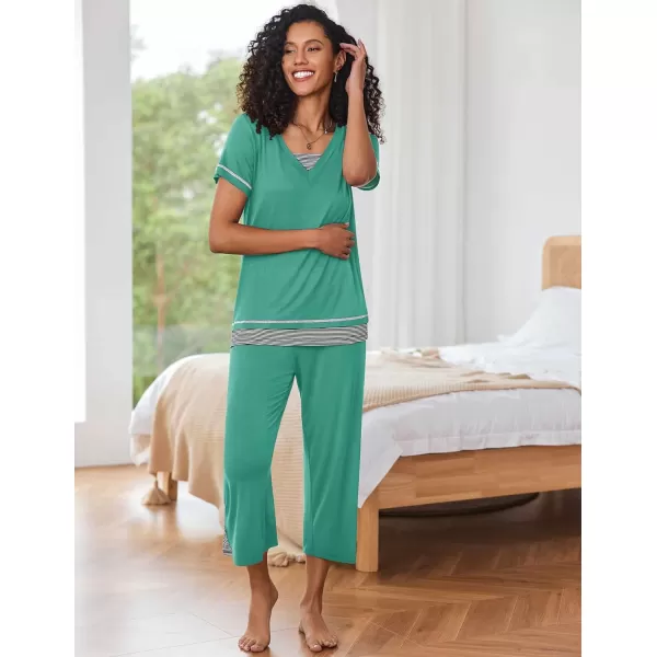 Ekouaer Womens Pajama Set Short Sleeve Shirt and Capri Pants Sleepwear Pjs Sets Soft SleepwearTurquoise