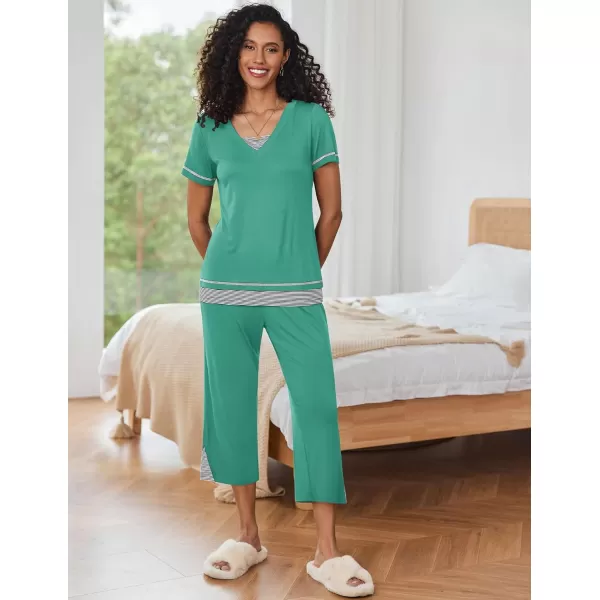 Ekouaer Womens Pajama Set Short Sleeve Shirt and Capri Pants Sleepwear Pjs Sets Soft SleepwearTurquoise