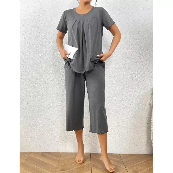 Ekouaer Womens Pajama Sets Short Sleeve Sleepwear Top and Capri Pants Soft Pjs 2 Piece Loungewear with PocketsDark Gray