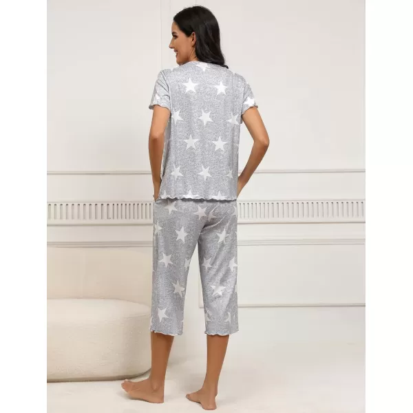 Ekouaer Womens Pajama Sets Short Sleeve Sleepwear Top and Capri Pants Soft Pjs 2 Piece Loungewear with PocketsGray Star