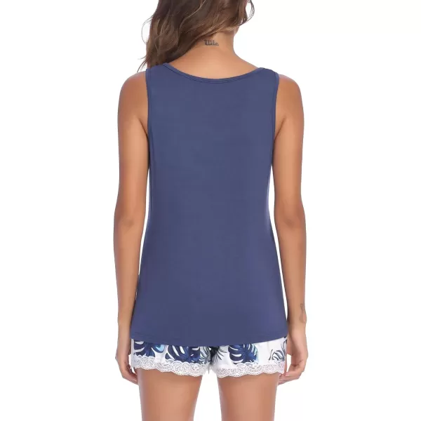 Ekouaer Womens Pajama Sets Sleeveless Tank Top and Shorts Pj Set Lace Hem Sleepwear SXXXLScoop Neck Tropical Leaf