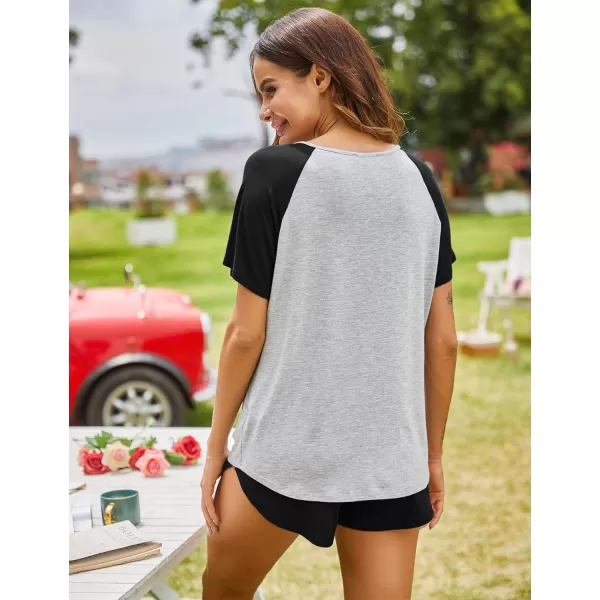 Ekouaer Womens Pajama Short Sleeve Sleepwear Soft Pj Set Cotton Top and Shorts Pajamas SetStyle 1grey 1