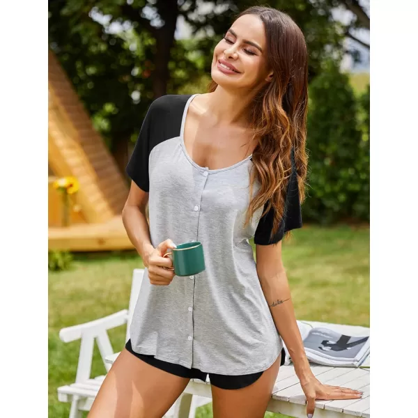 Ekouaer Womens Pajama Short Sleeve Sleepwear Soft Pj Set Cotton Top and Shorts Pajamas SetStyle 1grey 1