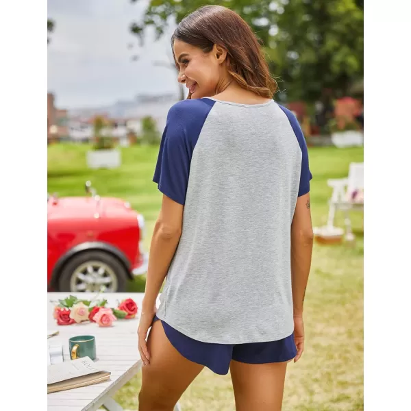 Ekouaer Womens Pajama Short Sleeve Sleepwear Soft Pj Set Cotton Top and Shorts Pajamas SetStyle 1grey 2