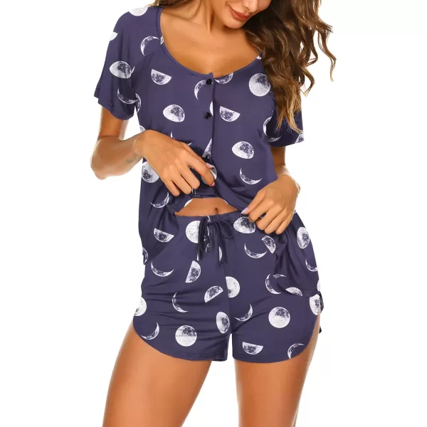 Ekouaer Womens Pajama Short Sleeve Sleepwear Soft Pj Set Cotton Top and Shorts Pajamas SetStyle 1moon and Star