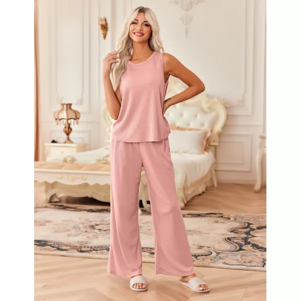 Ekouaer Womens Pajamas 2 Piece Lounge Set Waffle Knit Loungewear Sleeveless Tank Top with Long Pants Outfits SXXLMauve Pink