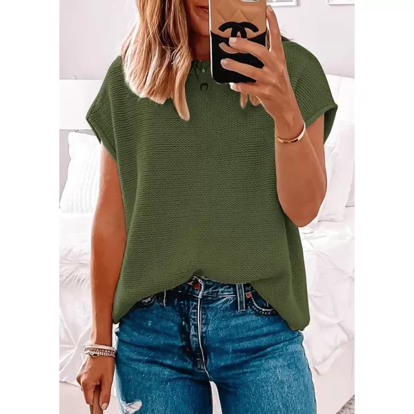 Ekouaer Womens Pajamas Cap Sleeve Knit Lounge Set 2 Piece Soft Pjs Loungewear Sweater SetsArmy Green