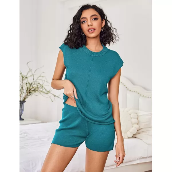 Ekouaer Womens Pajamas Cap Sleeve Knit Lounge Set 2 Piece Soft Pjs Loungewear Sweater SetsBlue Green
