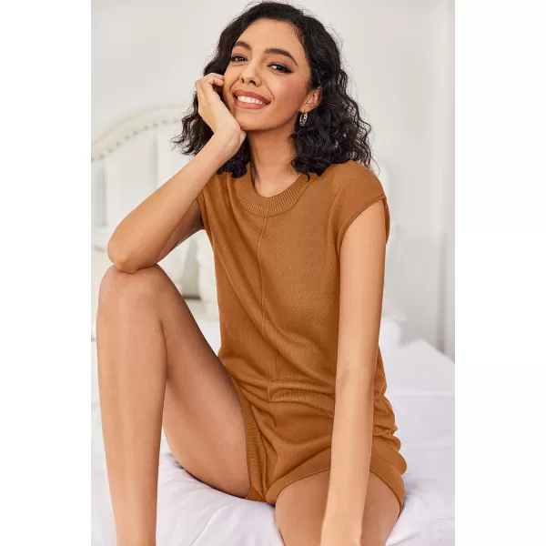 Ekouaer Womens Pajamas Cap Sleeve Knit Lounge Set 2 Piece Soft Pjs Loungewear Sweater SetsLight Brown