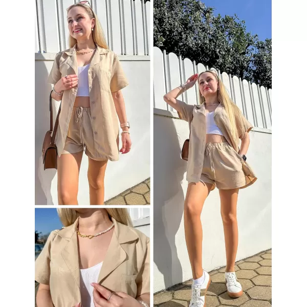 Ekouaer Womens Pajamas Set Classic Short Sleeve Lounge Shorts Set Button Down Shirts 2 Piece Outfit with Pockets01 Khaki