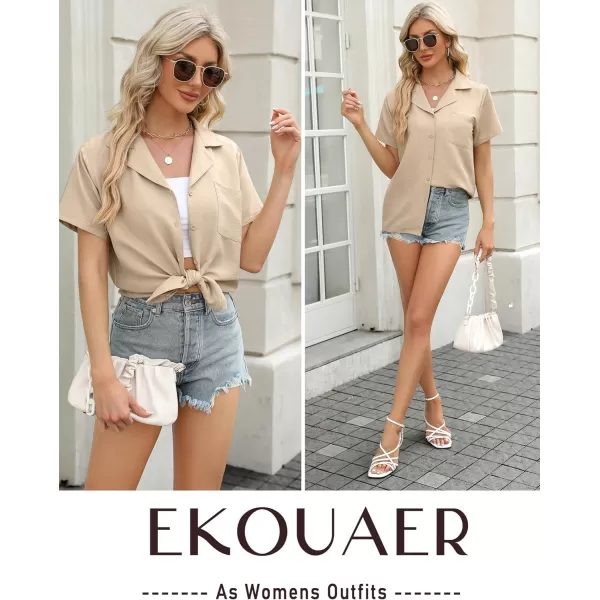 Ekouaer Womens Pajamas Set Classic Short Sleeve Lounge Shorts Set Button Down Shirts 2 Piece Outfit with Pockets01 Khaki