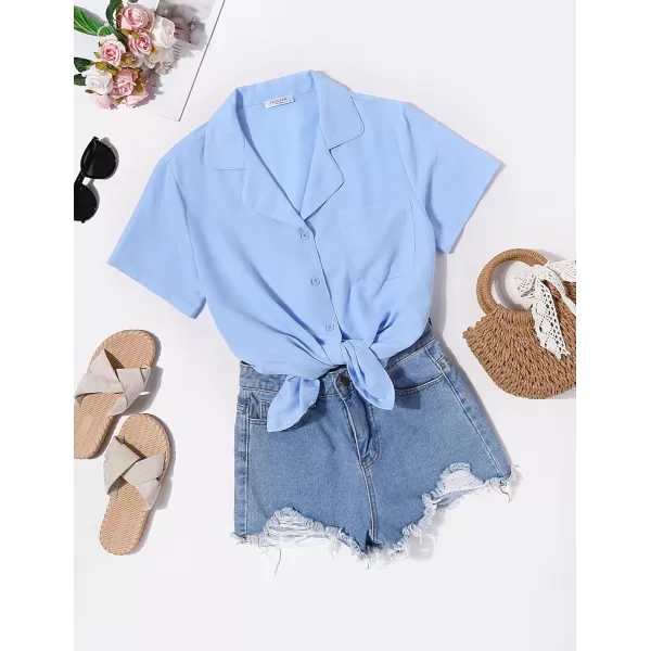 Ekouaer Womens Pajamas Set Classic Short Sleeve Lounge Shorts Set Button Down Shirts 2 Piece Outfit with PocketsLight Blue