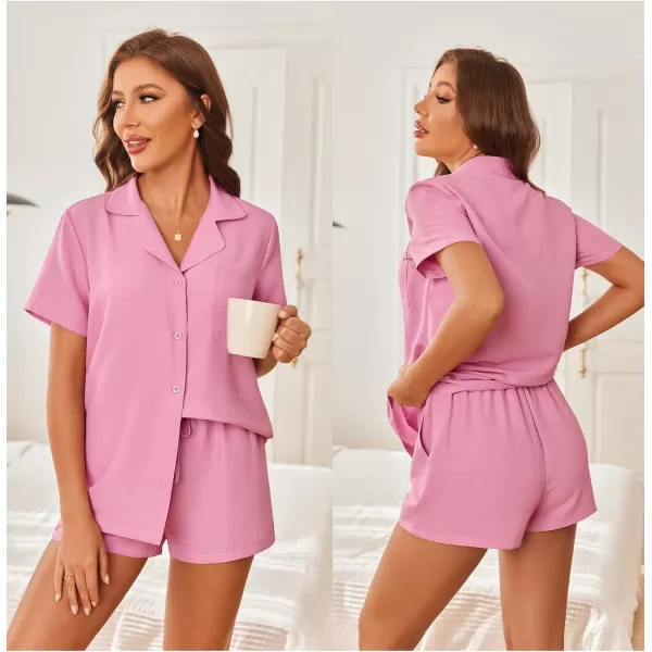 Ekouaer Womens Pajamas Set Classic Short Sleeve Lounge Shorts Set Button Down Shirts 2 Piece Outfit with PocketsPink