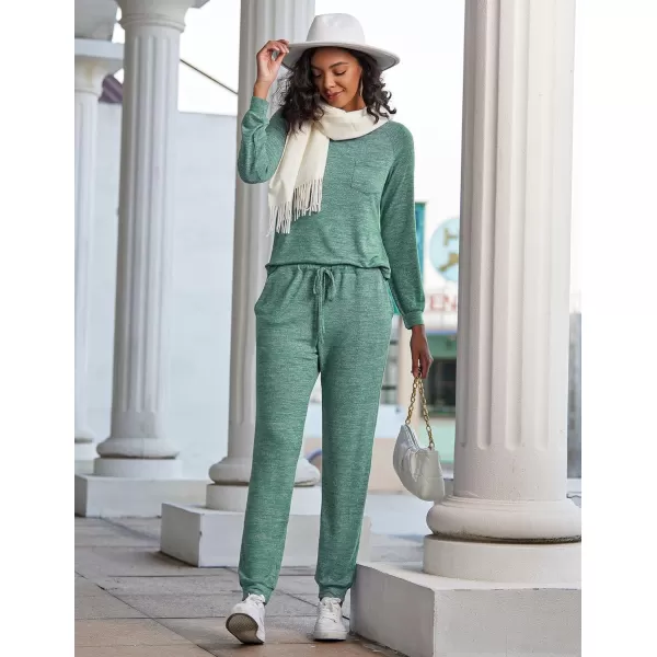 Ekouaer Womens Pajamas Set Long Sleeve Loungewear Soft Joggers Lounge Set with PocketsBlue Green