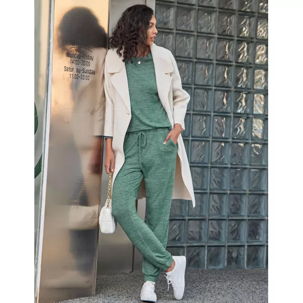 Ekouaer Womens Pajamas Set Long Sleeve Loungewear Soft Joggers Lounge Set with PocketsBlue Green