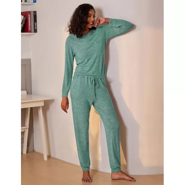 Ekouaer Womens Pajamas Set Long Sleeve Loungewear Soft Joggers Lounge Set with PocketsBlue Green