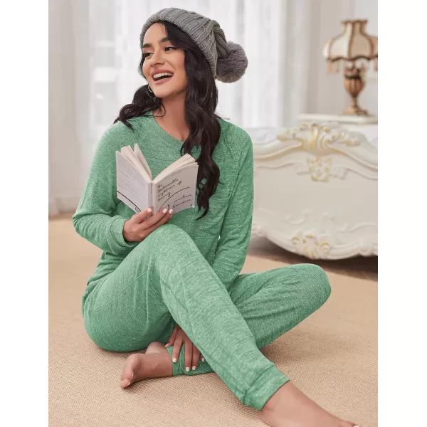 Ekouaer Womens Pajamas Set Long Sleeve Loungewear Soft Joggers Lounge Set with PocketsBright Green