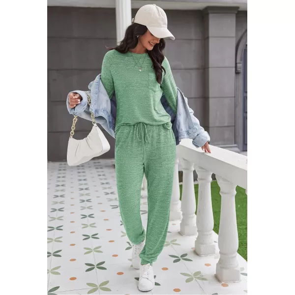 Ekouaer Womens Pajamas Set Long Sleeve Loungewear Soft Joggers Lounge Set with PocketsBright Green