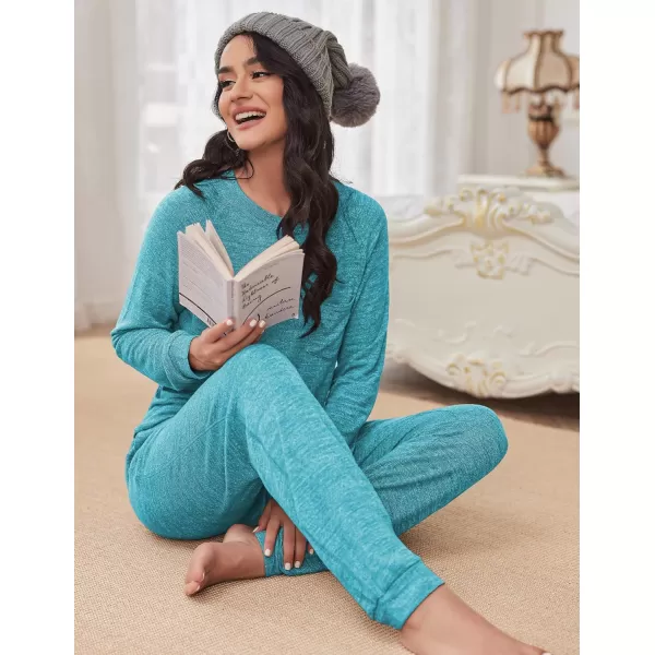 Ekouaer Womens Pajamas Set Long Sleeve Loungewear Soft Joggers Lounge Set with PocketsDark Blue