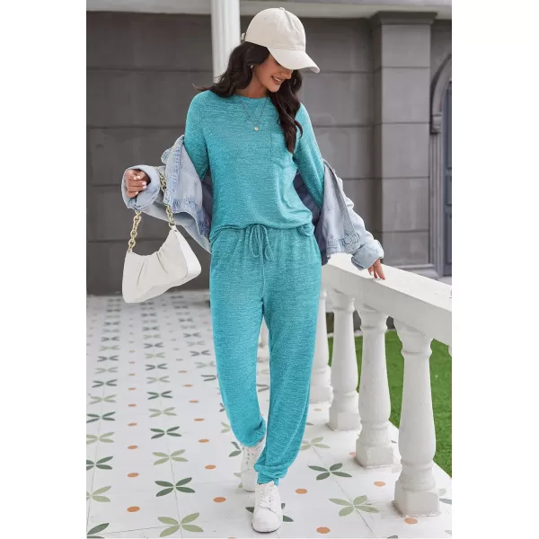 Ekouaer Womens Pajamas Set Long Sleeve Loungewear Soft Joggers Lounge Set with PocketsDark Blue