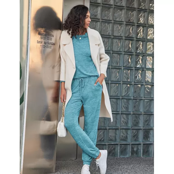 Ekouaer Womens Pajamas Set Long Sleeve Loungewear Soft Joggers Lounge Set with PocketsDark Blue