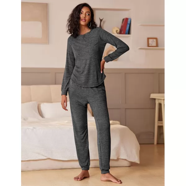 Ekouaer Womens Pajamas Set Long Sleeve Loungewear Soft Joggers Lounge Set with PocketsDark Grey