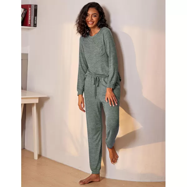 Ekouaer Womens Pajamas Set Long Sleeve Loungewear Soft Joggers Lounge Set with PocketsGray Green