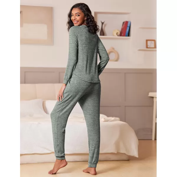 Ekouaer Womens Pajamas Set Long Sleeve Loungewear Soft Joggers Lounge Set with PocketsGray Green