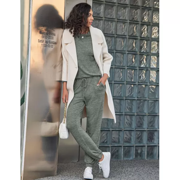 Ekouaer Womens Pajamas Set Long Sleeve Loungewear Soft Joggers Lounge Set with PocketsGray Green