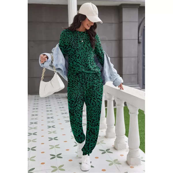 Ekouaer Womens Pajamas Set Long Sleeve Loungewear Soft Joggers Lounge Set with PocketsGreen Leopard