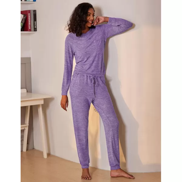 Ekouaer Womens Pajamas Set Long Sleeve Loungewear Soft Joggers Lounge Set with PocketsLavender