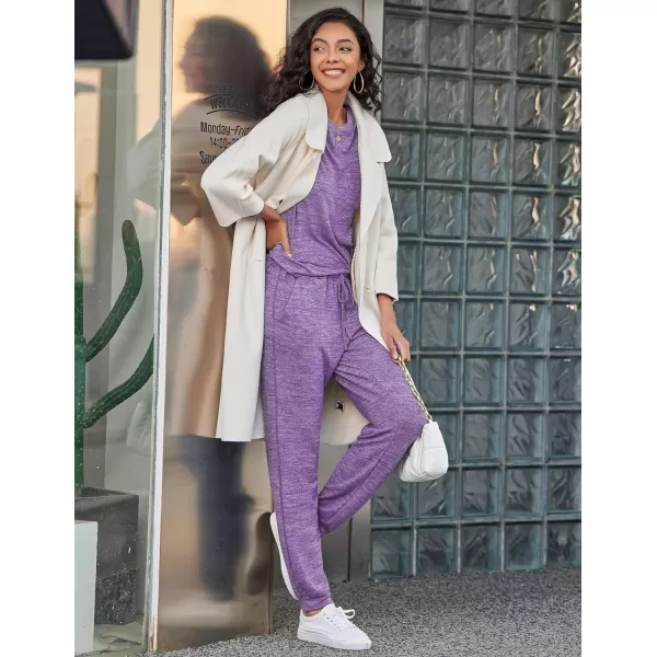 Ekouaer Womens Pajamas Set Long Sleeve Loungewear Soft Joggers Lounge Set with PocketsLavender