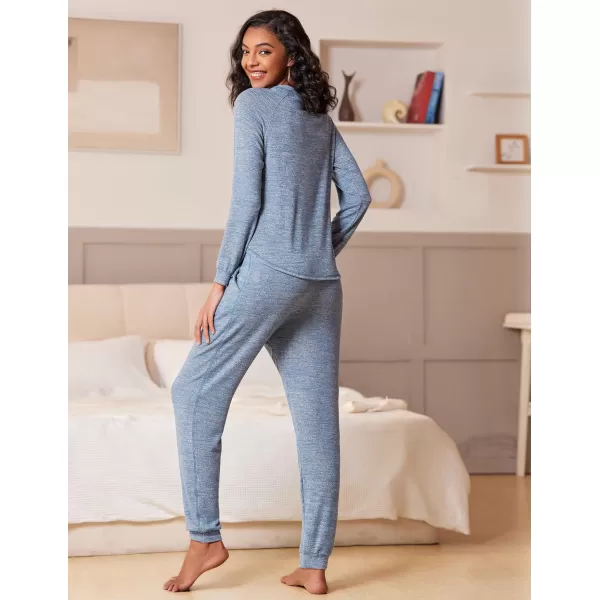 Ekouaer Womens Pajamas Set Long Sleeve Loungewear Soft Joggers Lounge Set with PocketsLight Blue