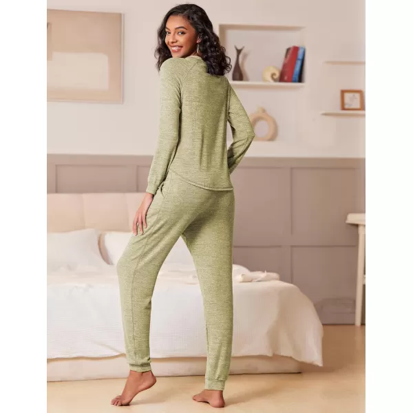 Ekouaer Womens Pajamas Set Long Sleeve Loungewear Soft Joggers Lounge Set with PocketsLight Green