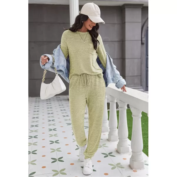 Ekouaer Womens Pajamas Set Long Sleeve Loungewear Soft Joggers Lounge Set with PocketsLight Green