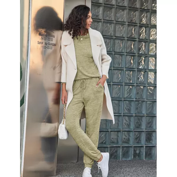 Ekouaer Womens Pajamas Set Long Sleeve Loungewear Soft Joggers Lounge Set with PocketsLight Green