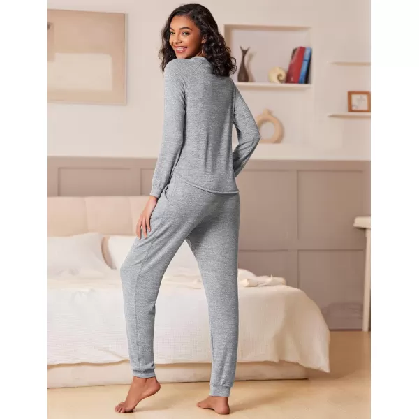 Ekouaer Womens Pajamas Set Long Sleeve Loungewear Soft Joggers Lounge Set with PocketsLight Grey