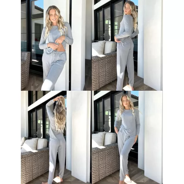 Ekouaer Womens Pajamas Set Long Sleeve Loungewear Soft Joggers Lounge Set with PocketsLight Grey