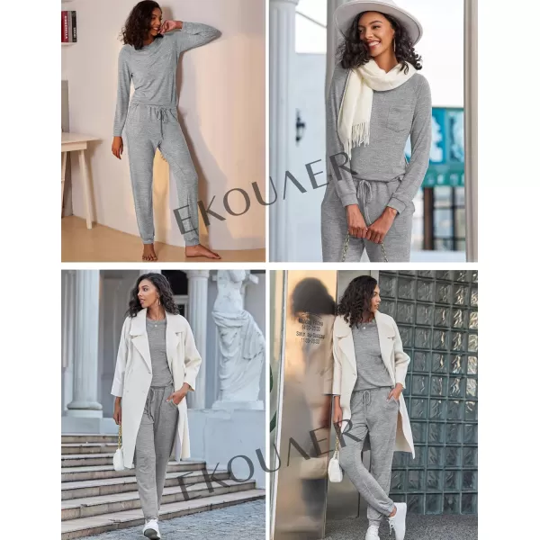 Ekouaer Womens Pajamas Set Long Sleeve Loungewear Soft Joggers Lounge Set with PocketsLight Grey