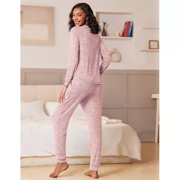 Ekouaer Womens Pajamas Set Long Sleeve Loungewear Soft Joggers Lounge Set with PocketsLight Pink