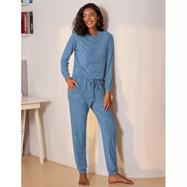 Ekouaer Womens Pajamas Set Long Sleeve Loungewear Soft Joggers Lounge Set with PocketsNavy